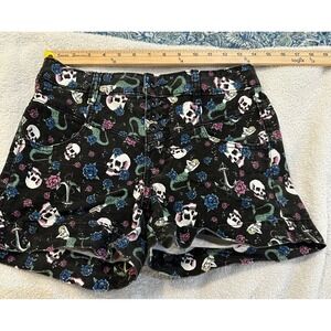 Lovesick High Waist Skull Mermaid Rose Print Denim Shorts Size 5 Button Fly